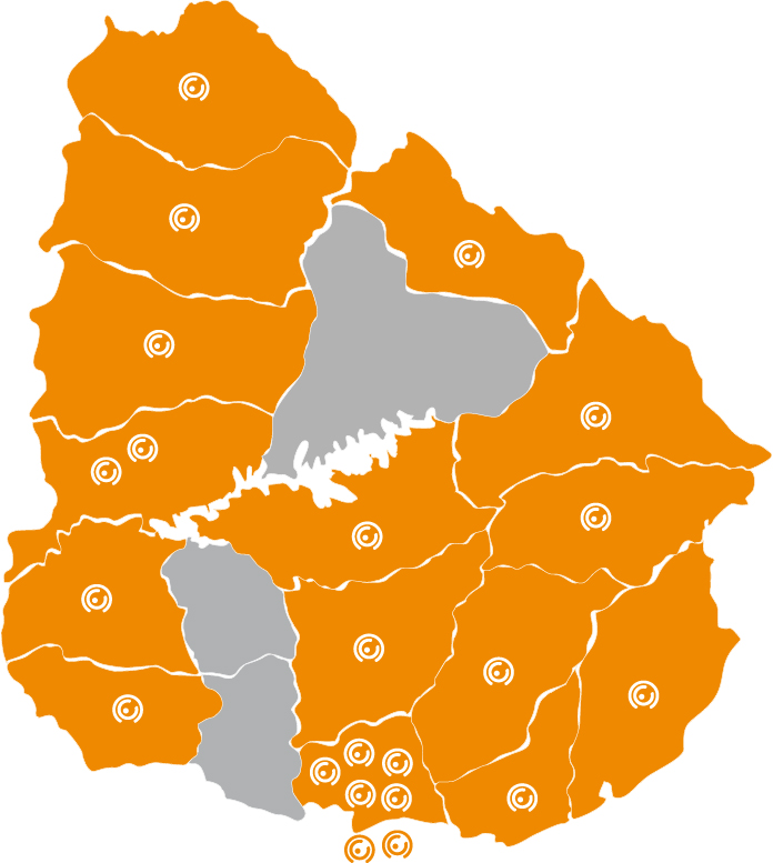 mapa de Uruguay con cecap marcados