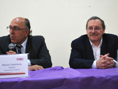 Intendente de Canelones, Marcos Car&aacute;mbula, y ministro, Ricardo Ehrlich