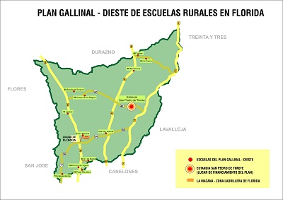 Mapa del Plan Gallinal - Dieste de escuelas rurales en Florida