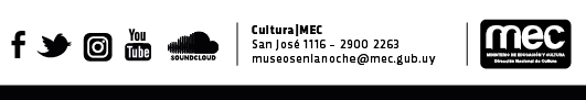 Imagen con accesos a redes sociales de Cultura y correo de contacto por consultas sobre Museos en la Noche. El correo es museosenlanoche@mec.gub.uy